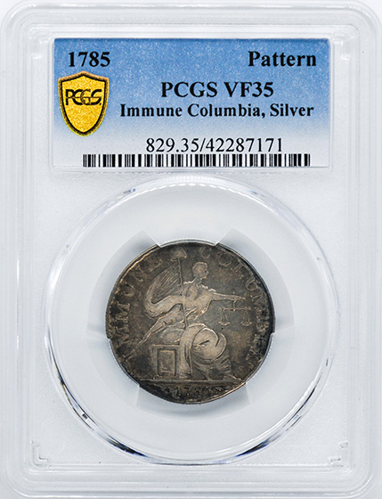 Picture of 1785 IMMUNE COLUMBIA SILVER PATTERN, 13 STARS, REEDED EDGE VF35 