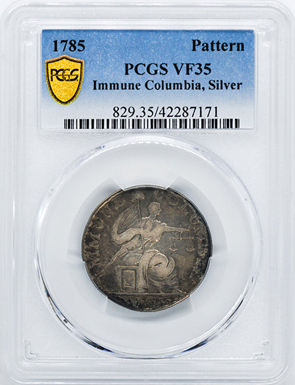 Picture of 1785 IMMUNE COLUMBIA SILVER PATTERN, 13 STARS, REEDED EDGE VF35 