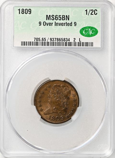 Picture of 1809/6 CLASSIC HEAD 1/2C, 9 OVER INVERTED 9 MS65 Brown