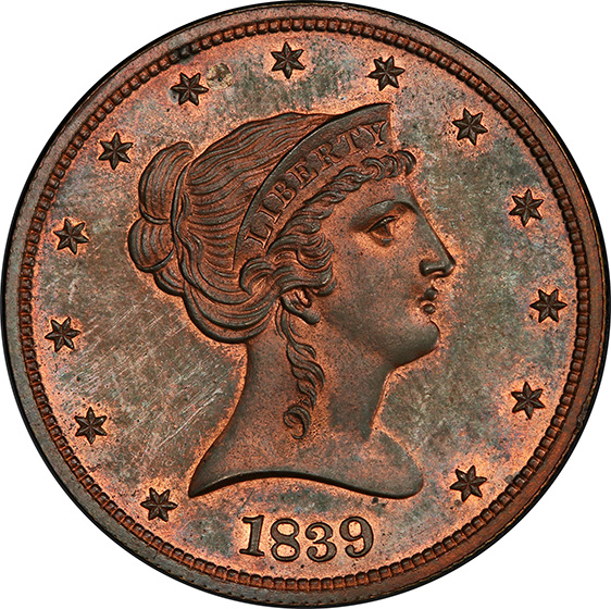 Picture of 1839 LIBERTY 50C J-98, RESTRIKE PR66 Red Brown