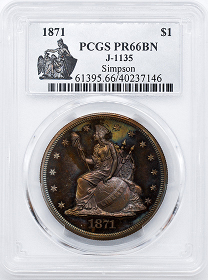 Picture of 1871 S$1 J-1135 PR66 Brown