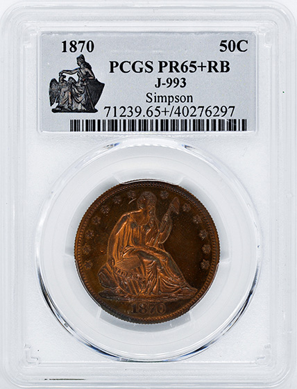 Picture of 1870 SEATED LIBERTY 50C, J-993 PR65+ Red Brown