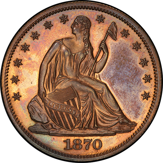 Picture of 1870 SEATED LIBERTY 50C, J-993 PR65+ Red Brown