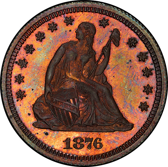 Picture of 1876 SEATED 25C, J-1455 PR64+ Red Brown