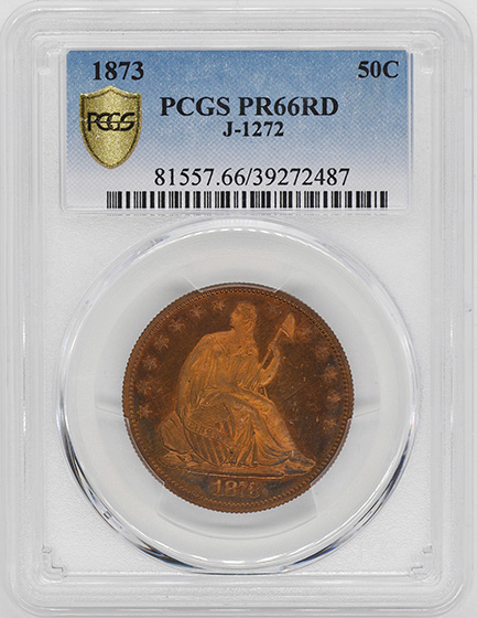 Picture of 1873 SEATED 50C J-1272 PR66 Red