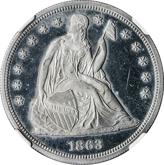 Picture of 1863 SEATED S$1 J-347 PR66 Cameo