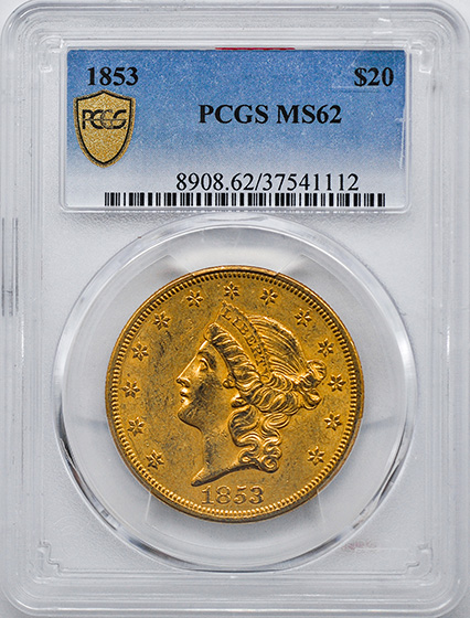 Picture of 1853 LIBERTY HEAD $20 MS62 