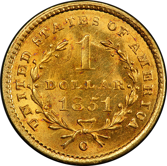 Picture of 1851-C GOLD G$1, TYPE 1 MS64+ 