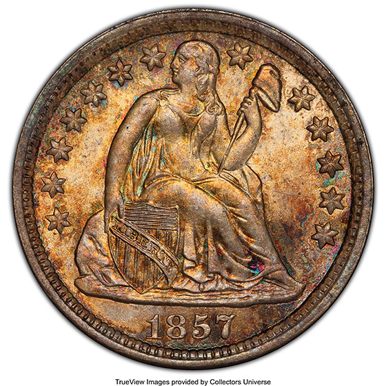 Picture of 1857 LIBERTY SEATED 10C MS66+ 