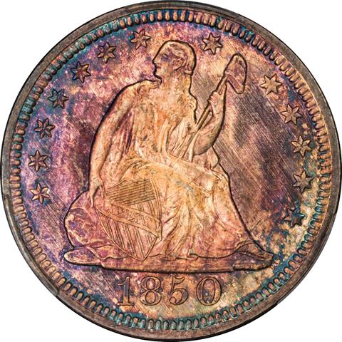 Picture of 1850 LIBERTY SEATED 25C, NO MOTTO MS67+ 