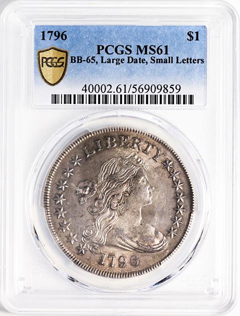 Picture of 1796 DRAPED BUST $1, LARGE DATE, SM LET MS61 