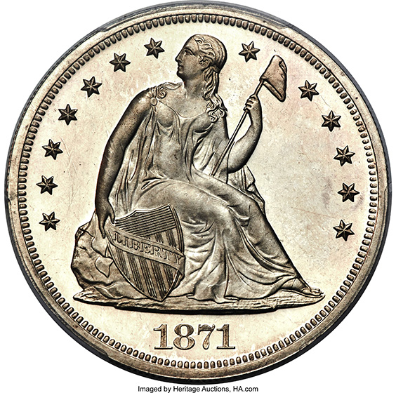 Picture of 1871 LIBERTY SEATED S$1, MOTTO PR65+ Deep Cameo