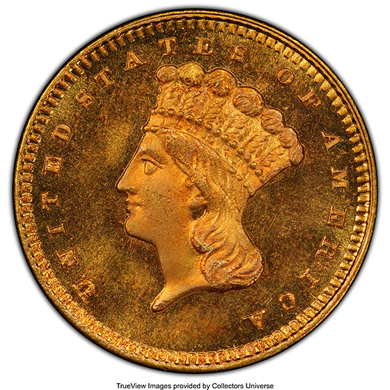 Picture of 1860 GOLD G$1, TYPE 3 MS67+ 