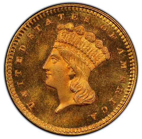 Picture of 1860 GOLD G$1, TYPE 3 MS67+ 