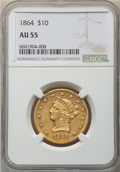 Picture of 1864 LIBERTY HEAD $10 AU55 