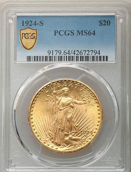 Picture of 1924-S ST. GAUDENS $20 MS64 