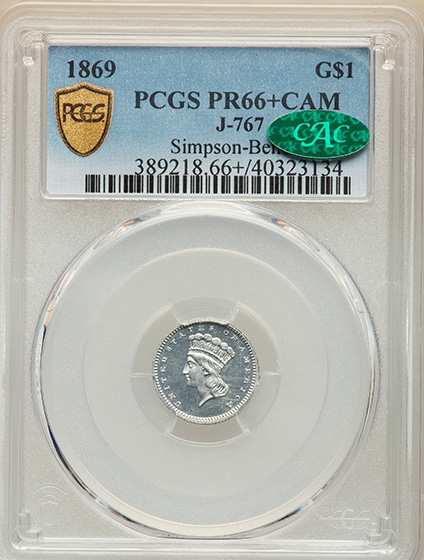 Picture of 1869 G$1 J-767 PR66+ 