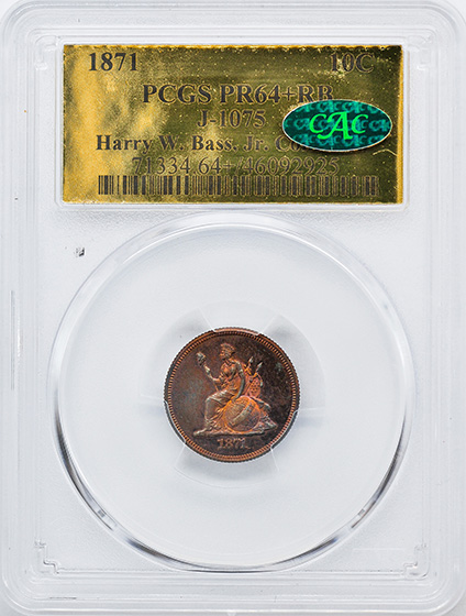 Picture of 1871 LONGACRE 10C J-1075 PR64+ Red Brown