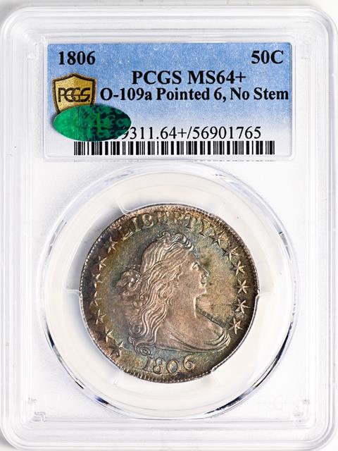Picture of 1806 DRAPED BUST 50C, POINTED 6, NO STEM MS64+ 