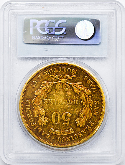 Picture of 1855 WASS, MOLITOR & CO. $50 GOLD, WASS, MOLITOR & CO. AU50 