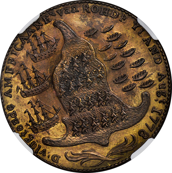 Picture of RI SHIP NO WREATH, BRASS TOKEN MS65 