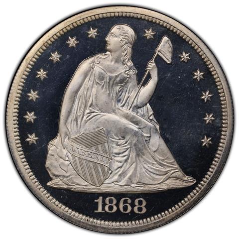 Picture of 1868 LIBERTY SEATED S$1, MOTTO PR66+ Deep Cameo