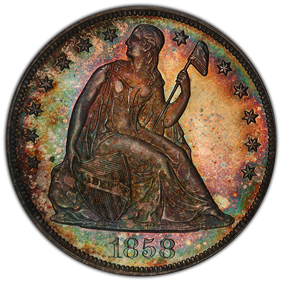 Picture of 1858 LIBERTY SEATED S$1, NO MOTTO PR65 