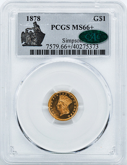 Picture of 1878 GOLD G$1, TYPE 3 MS66+ 