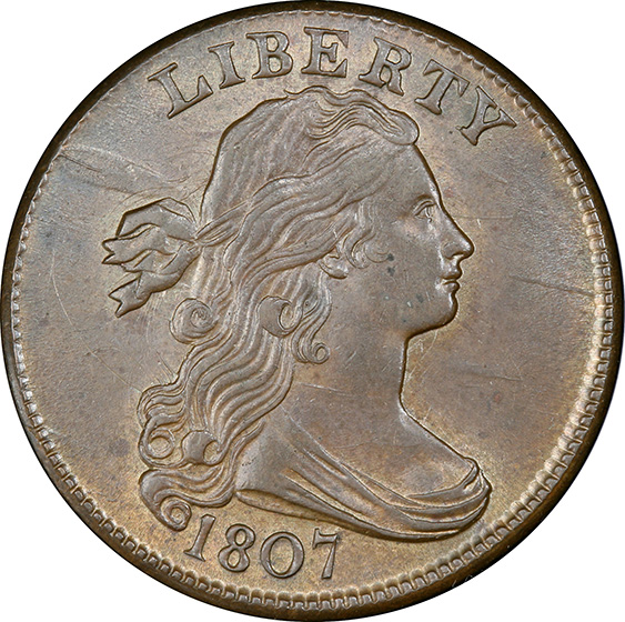 Picture of 1807 DRAPED BUST 1C, S-271 COMET MS64 Brown Picture of 1807 DRAPED BUST 1C, S-271 COMET MS64 Brown