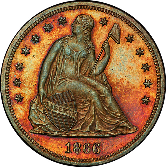 Picture of 1866 SEATED $1, J-541 PR65+ Brown