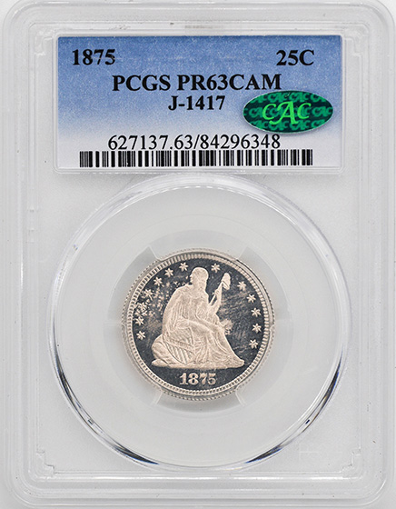 Picture of 1875 25C J-1417 PR63 Cameo