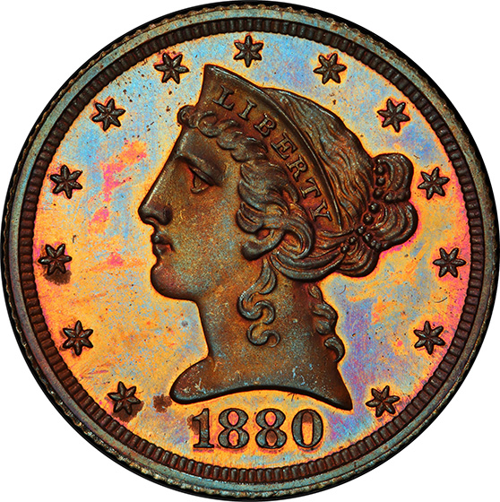 Picture of 1880 $5 J-1663 PR66 Red Brown