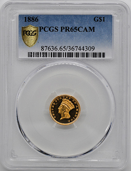 Picture of 1886 GOLD G$1, TYPE 3 PR65 Cameo