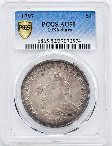 Picture of 1797 DRAPED BUST $1, 10X6 STARS AU50 