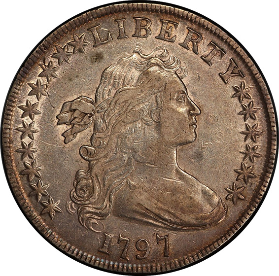 Picture of 1797 DRAPED BUST $1, 10X6 STARS AU50 