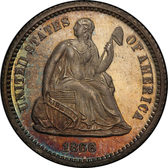 Picture of 1866 LIBERTY SEATED H10C PR66+ Cameo