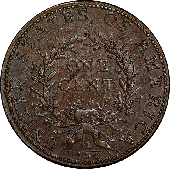 Picture of 1793 WREATH 1C, VINE AND BARS EDGE MS61 Brown