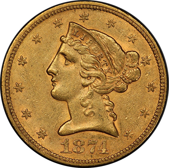 Picture of 1874-S LIBERTY $5 AU58 