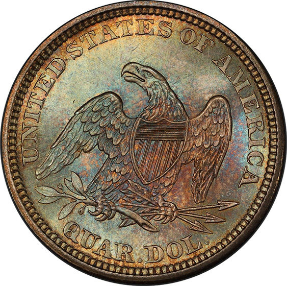 Picture of 1861 LIBERTY SEATED 25C, NO MOTTO MS67 
