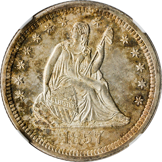 Picture of 1857-S LIBERTY SEATED 25C, NO MOTTO MS64 