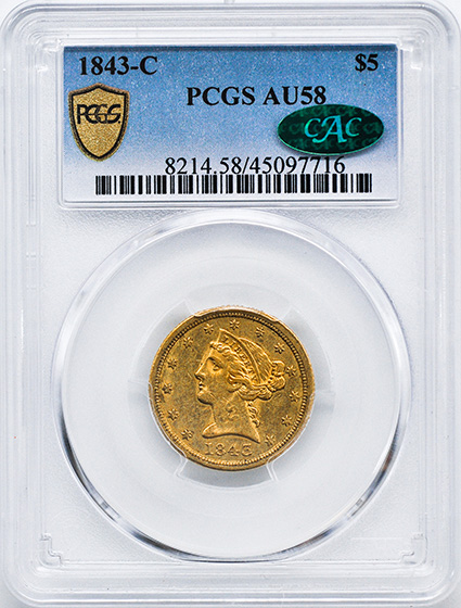 Picture of 1843-C LIBERTY $5 AU58 