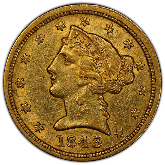 Picture of 1843-C LIBERTY $5 AU58 