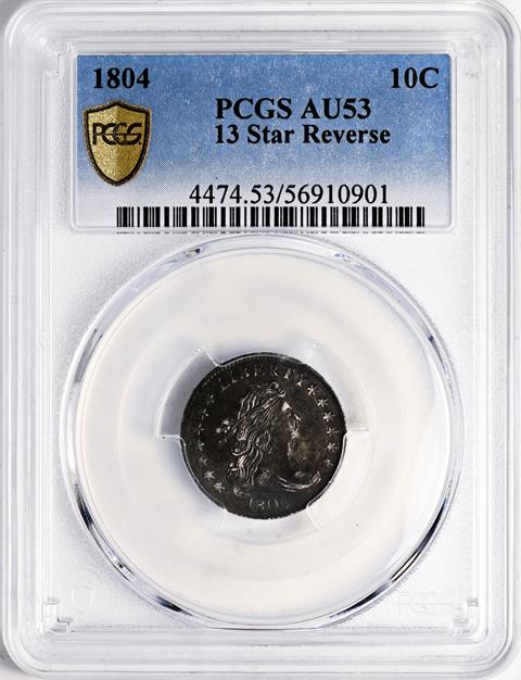 Picture of 1804 DRAPED BUST 10C, 13 STARS REVERSE AU53 