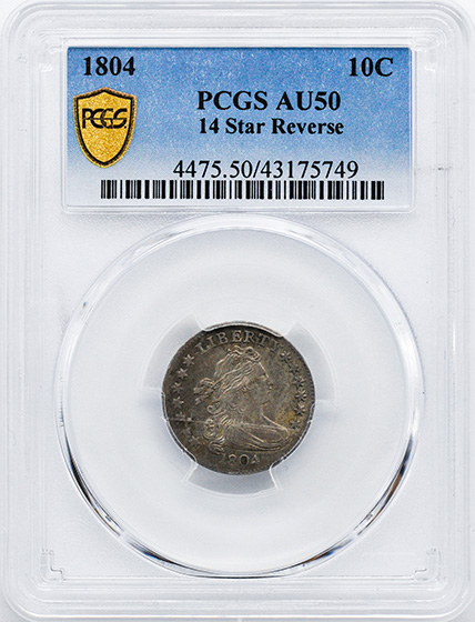 Picture of 1804 DRAPED BUST 10C, 14 STARS REVERSE AU50 