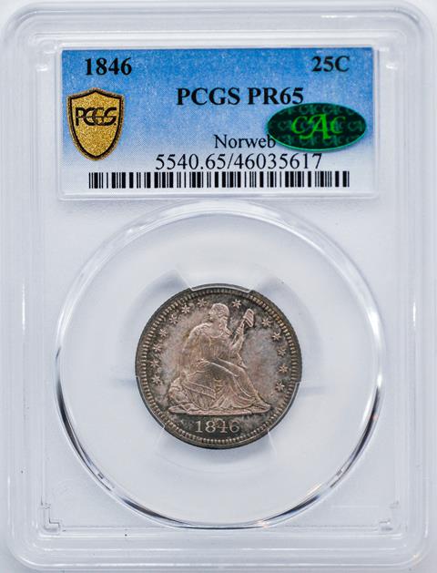 Picture of 1846 LIBERTY SEATED 25C, NO MOTTO PR65 