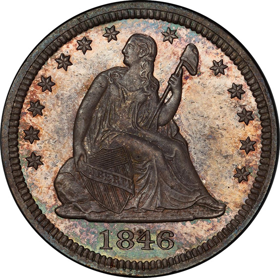 Picture of 1846 LIBERTY SEATED 25C, NO MOTTO PR65 
