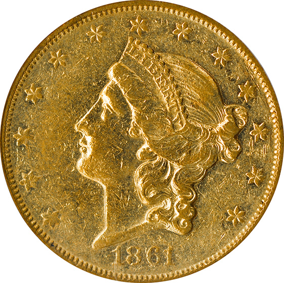 Picture of 1861-O LIBERTY HEAD $20 AU55 