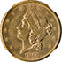 Picture of 1866-S LIBERTY HEAD $20, NO MOTTO AU55 