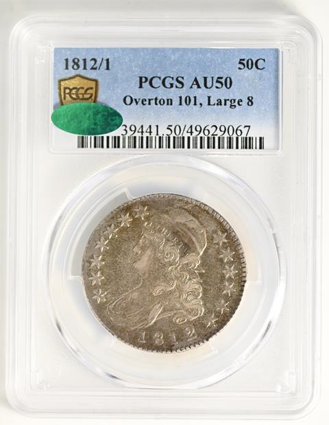 Picture of 1812/1 CAPPED BUST 50C, LARGE 8 AU50 