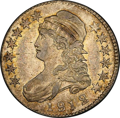 Picture of 1812/1 CAPPED BUST 50C, LARGE 8 AU55 